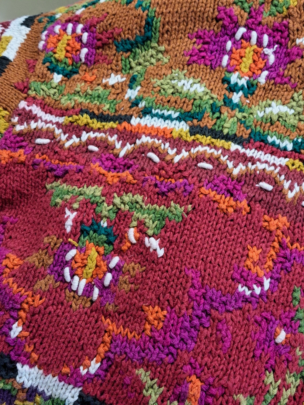 Vintage Oversized Handknitted Floral Pattern Cotton Ramie Crewneck Sweater - Picture 8 of 8